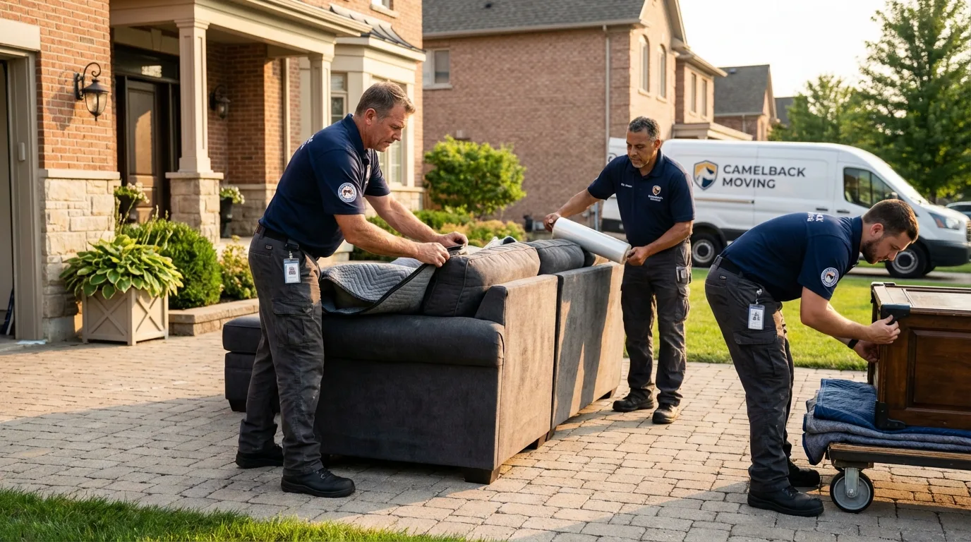 Large estate moving crew wrapping furniture in Carlsbad, CA