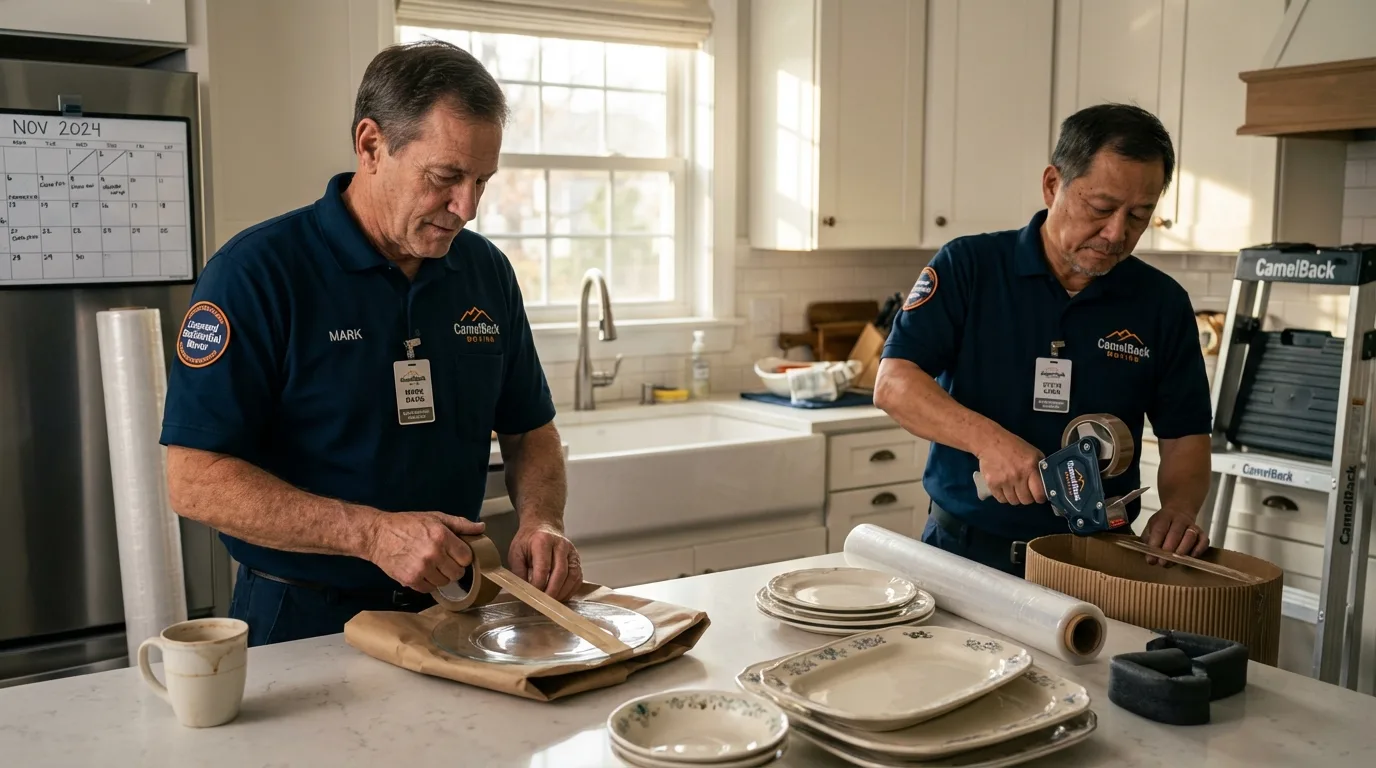 Professional crew packing kitchen dishware in Carlsbad, CA